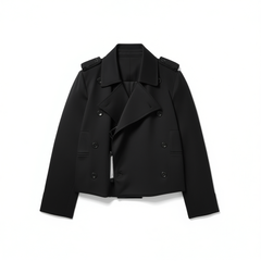 [855]NM  Oversized Lapel Waist-cinching Belted Tencel Wool Short Double-breasted Trench Coat