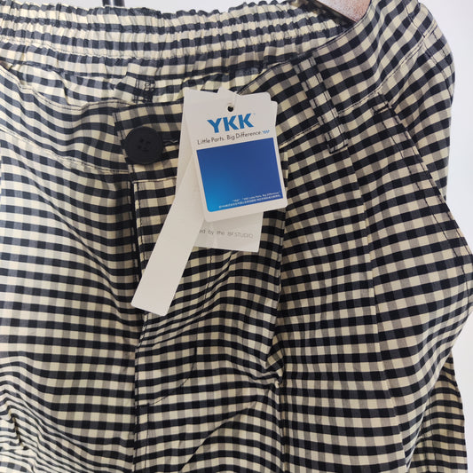 [576]NG    Heavyweight Style Seersucker Checkered Balloon Pants Silk Cotton Wide-Leg Casual Nine-Point Pants