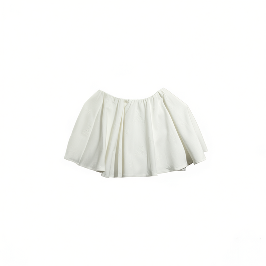 [025]GG    Quiet Luxury White Moonlight Lace Off-Shoulder Top with Embroidered Half-Skirt
