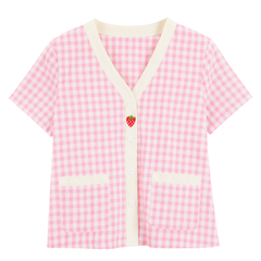 [729]MS Plus Size Women's Clothing [Cute and Sweet Sleepwear] Summer New Arrival Checkered Short Sleeve Shorts Slimming Home Wear for 300-pound