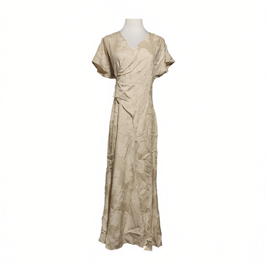 [216]GG     New Chinese Style Linen Dress for Women,  Chinese National Style, Silk-blend with Plant-based Dye and Cut-out Flowers, Elegant and Slim-fitting Long Dress