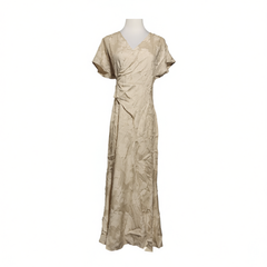 [216]G    Early Cicada Dressing: New Chinese Style Linen Dress for Women,  Chinese National Style, Silk-blend with Plant-based Dye and Cut-out Flowers, Elegant and Slim-fitting Long Dress