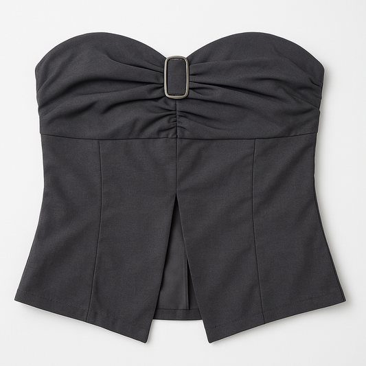 [734]NMS Trendy Girl Pure Temptation Style Gray Strapless Crop Top Summer Versatile Crop Top Slimming Ruffled Skirt Set