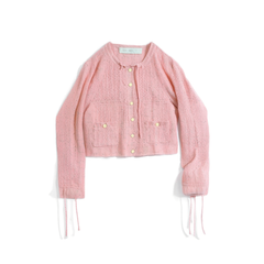 [634]N ORG Yuan Ying Pink Sweet Playful Y2K Floral Bow-knot Knit Tube Top Shorts Cardigan
