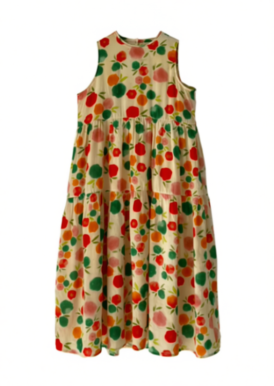 [643]GN   [Original Design] Restate Tencel and Ramie Printed Sleeveless Crop Dress Retro Chic Floral Print Dress New Arrival