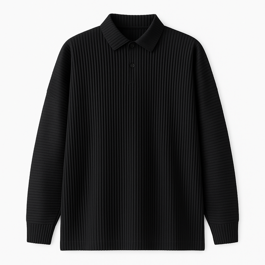 [750]MS Issey Miyake Style Men's Autumn Polo Shirt Casual Loose Pleated Long-Sleeve Collared Shirt JM107