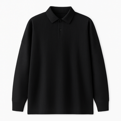 [750]MS Issey Miyake Style Men's Autumn Polo Shirt Casual Loose Pleated Long-Sleeve Collared Shirt JM107