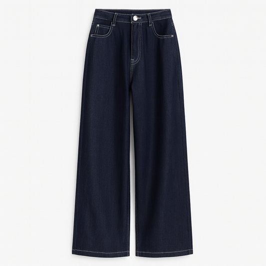 [757]MS Dark Blue Tencel Wide-Leg Jeans Women Summer Thin Style Large Size Plus Size High Waist Hides Hips Pear Shaped Ice Silk Pants