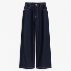 [757]MS Dark Blue Tencel Wide-Leg Jeans Women Summer Thin Style Large Size Plus Size High Waist Hides Hips Pear Shaped Ice Silk Pants