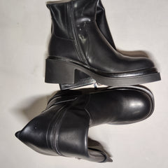 [496]NN Thick Sole Black Riding Boots for Petite Women