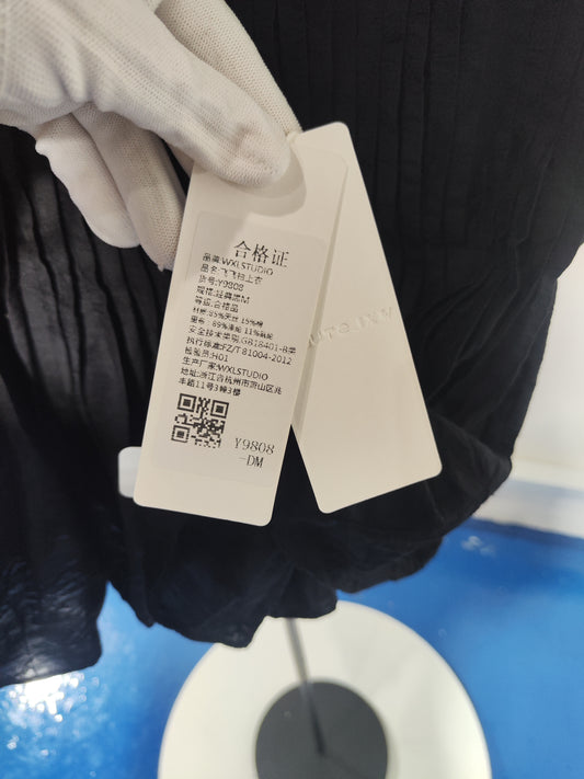 [061]G  WXLSTUDIO Art Student Look Lightweight Tencel Cotton Square Collar Tuck Pleats Small Flutter Sleeves Shirt Top
