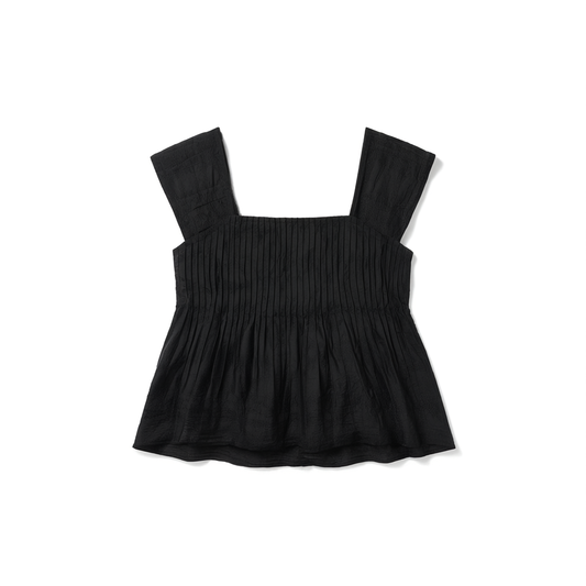 [061]G  WXLSTUDIO Art Student Look Lightweight Tencel Cotton Square Collar Tuck Pleats Small Flutter Sleeves Shirt Top