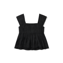 [061]G  WXLSTUDIO Art Student Look Lightweight Tencel Cotton Square Collar Tuck Pleats Small Flutter Sleeves Shirt Top