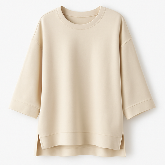 [765]MS 2025 Spring New Arrival Loose and Lazy Style Stylish Bestseller 100% Cotton Mid-Length Sleeve T-Shirt Women's Three-Quarter Sleeve Top