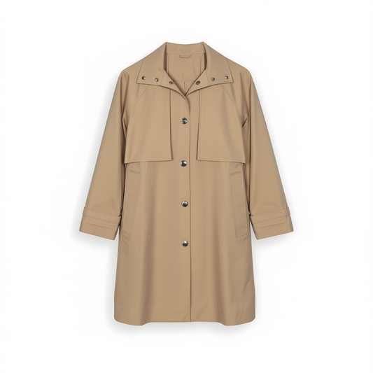 [533]GM   Khaki  Draped Silhouette Mid-Length Trench Coat - 5178