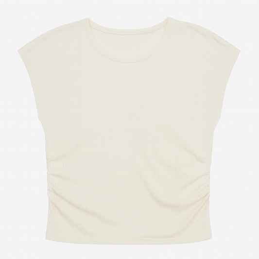 [780]GS    Korean Style Small Flying Sleeves Short Waisted Right Shoulder Short-sleeved T-shirt for Women Summer Design Niche Ice Silk Knitwear Top