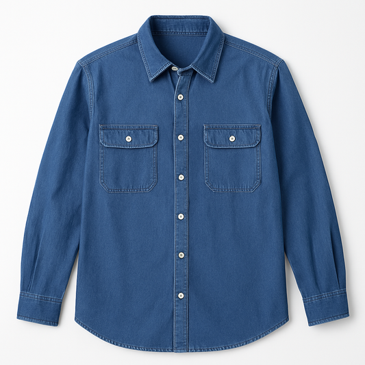 [781]MS Japanese-style Men's Long Sleeve Loose Fit Washed Denim Shirt Casual Jacket for Autumn