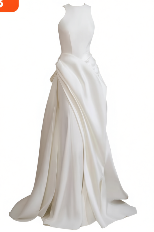 [099]MM French Halter Light Wedding Dress with Light Luxury Satin Designer Train Bridal Outfit for Engagement and Travel Photos