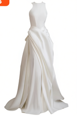 [099]MM French Halter Light Wedding Dress with Light Luxury Satin Designer Train Bridal Outfit for Engagement and Travel Photos