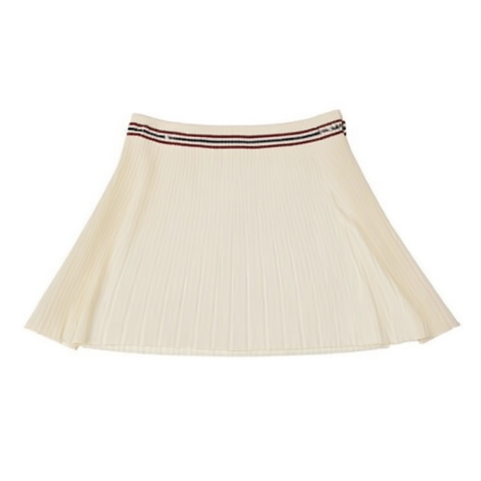 [974]MG    Academic Style Color-Block Short Knit Top and Pleated Skirt Set for Women