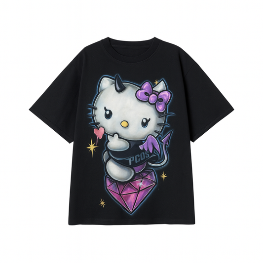 [789]GS  25SS Korean Indie Ins Limited Sweet and Cool Kitty Print Casual Versatile Loose Cotton Short-Sleeve T-Shirt Top