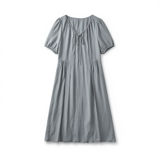 [717]GM   Women's Wear: Cooling Lyocell Jacquard Print Summer Dress with Slight Waist Cinching, Tummy Control and Slimming Effect for Curvy Figures
