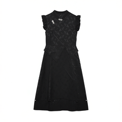 [289]G   2025 Summer Women's Clothing 2025 New Elegant Black Stand Collar Slim Fit Waist-Trimming Jacquard Qipao Dress Long Dress