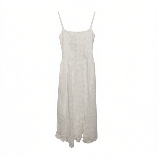[088]GM    inspired elegant white hollow-out sleeveless slip dress, summer vacation cinched-waist A-line puff dress