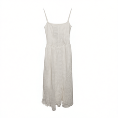 [088]G   French-style Rixo-inspired elegant white hollow-out sleeveless slip dress, summer vacation cinched-waist A-line puff dress