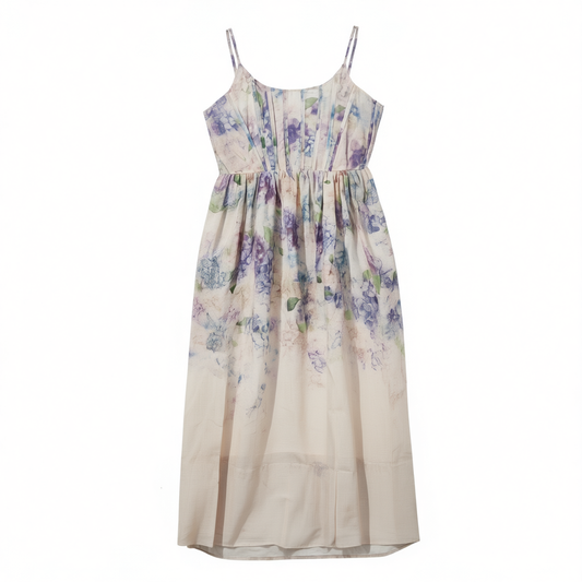 [768]NM  Light Luxury Haute Couture Purple Hydrangea Floral Strap Bone Corset Waist-Cinching Full Skirt Dress