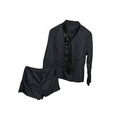 [118]G   Vogue Advocate Retro Streetwear Set for Women Spring Elegant Striped Long Sleeve Shirt Fashionable Blazer and Shorts Two Piece Set