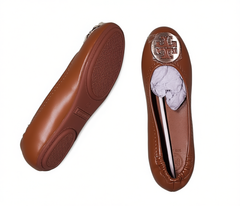 [348]MM  Summer Round Toe Leather Large Size Single Shoes Flat Bottom Ballet Shoes Casual Versatile Soft Sole Women's Shoes Egg Roll Shoes Small Leather Shoes