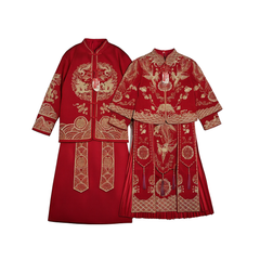[984]N Chinese Style Wedding Dress for Bride, Xihe Fu Gown, Cocktail Dress, Small and Plus Size, Matching Sets for Couples, with Shawl