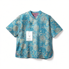 [484]N Blue silk Song brocade blend jacquard new Chinese style women's summer improved frog button shirt