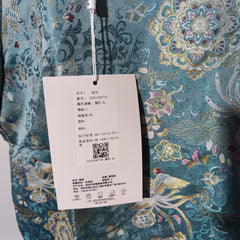 [484]N Blue silk Song brocade blend jacquard new Chinese style women's summer improved frog button shirt