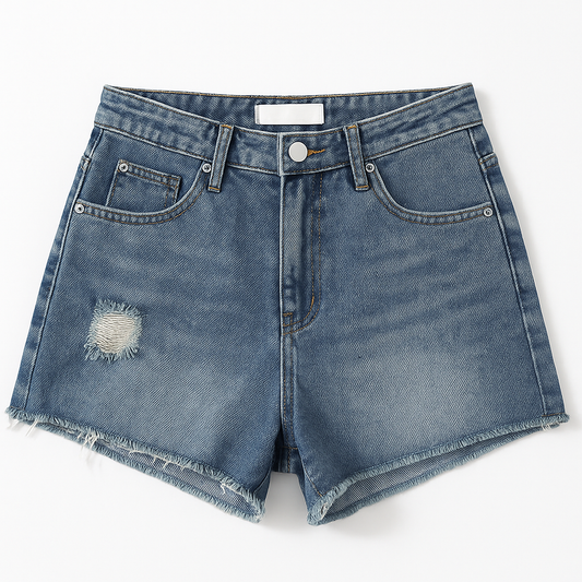 [807]MS Women's Summer Plus Size High-Waisted Slimming Ripped Denim Shorts with A-Line Wide Leg