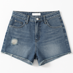 [807]MS Women's Summer Plus Size High-Waisted Slimming Ripped Denim Shorts with A-Line Wide Leg