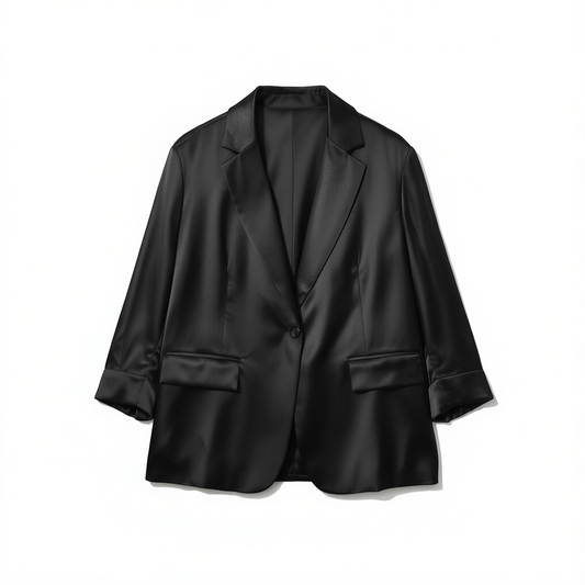 [874] Luxurious Elegance! Minimalist Satin Jacket with Gold Thread Accents - Genuine Silk Single-Button Suit Jacket, Silky Smooth and Slim-Fitting Mulberry Silk Short Coat
