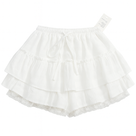 [817]GS  Women's Summer Plus-Size Elastic Waist A-Line Skirt with Tie-Up Lace Patchwork for Slimming and Gentle Style