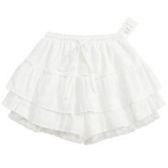 [817]GS  Women's Summer Plus-Size Elastic Waist A-Line Skirt with Tie-Up Lace Patchwork for Slimming and Gentle Style
