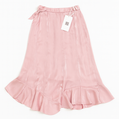 [825]GS  YUUSCC Pink Glossy Half Skirt Spring/Autumn High-Waisted Slimming Draping Flowing Skirt A-Line Ruffled Design Skirt