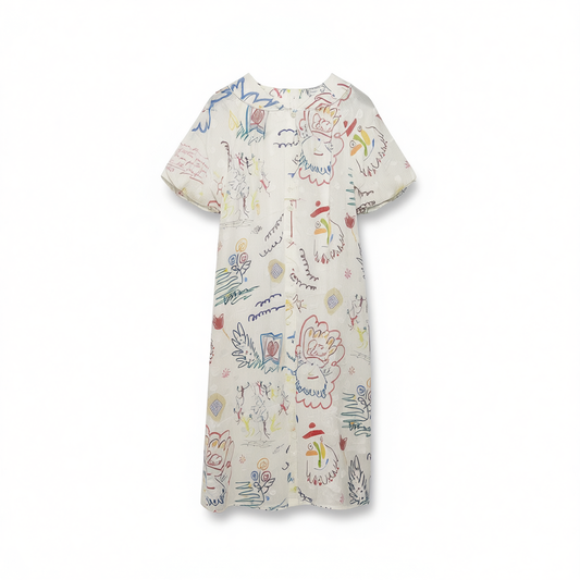 [725]NM  Stylish and Cute Women's Dress Waist-Cinching Short-Sleeved Dress with Fitted Waistline, Youjian Zhouyu