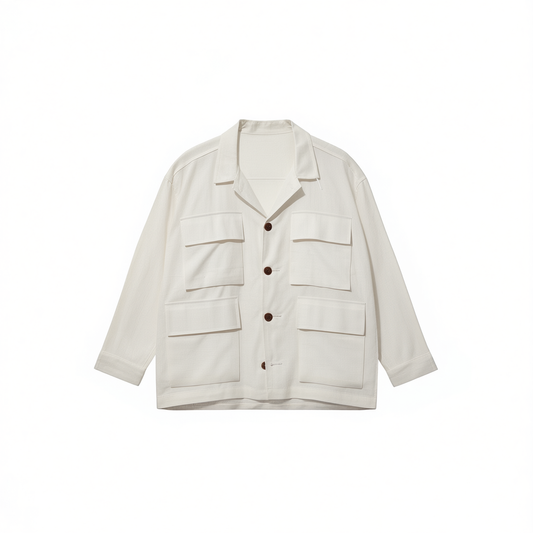 [929]NM White Old Money Traveler Large Pocket Workwear-style Loose Linen Lapel Jacket Trench Coat for Women