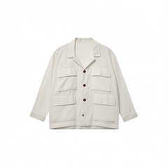 [929]N DeesseSicile White Old Money Traveler Large Pocket Workwear-style Loose Linen Lapel Jacket Trench Coat for Women