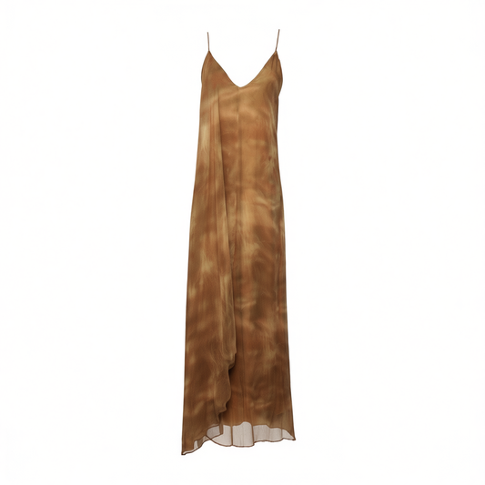 [808]NM Printing Smoky Oud Draped Silk Exclusive Print Resort Dress