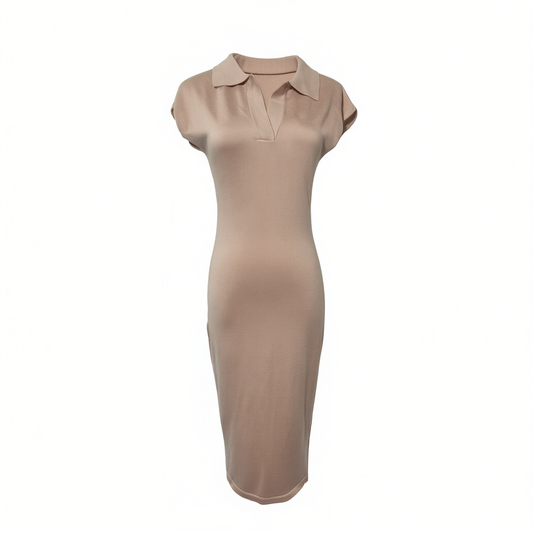 [783]NN Polo-Neck Dress with Waist-cinching and Slim-fit Silhouette for a Youthful Look