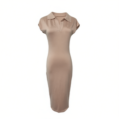 [783]NN Polo-Neck Dress with Waist-cinching and Slim-fit Silhouette for a Youthful Look