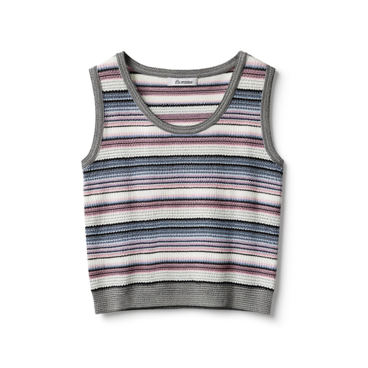 [625]GM   Premium Double-faced 12-gauge Bouclé Yarn Colorful Striped Knit Vest/Dress