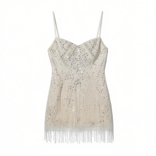 [145]NM  Waist Backless Short Skirt Tassel Sequin Tube Top Dress