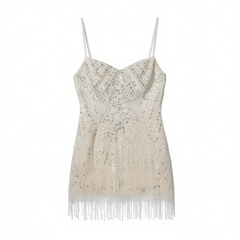 [145]N Waist Backless Short Skirt Tassel Sequin Tube Top Dress